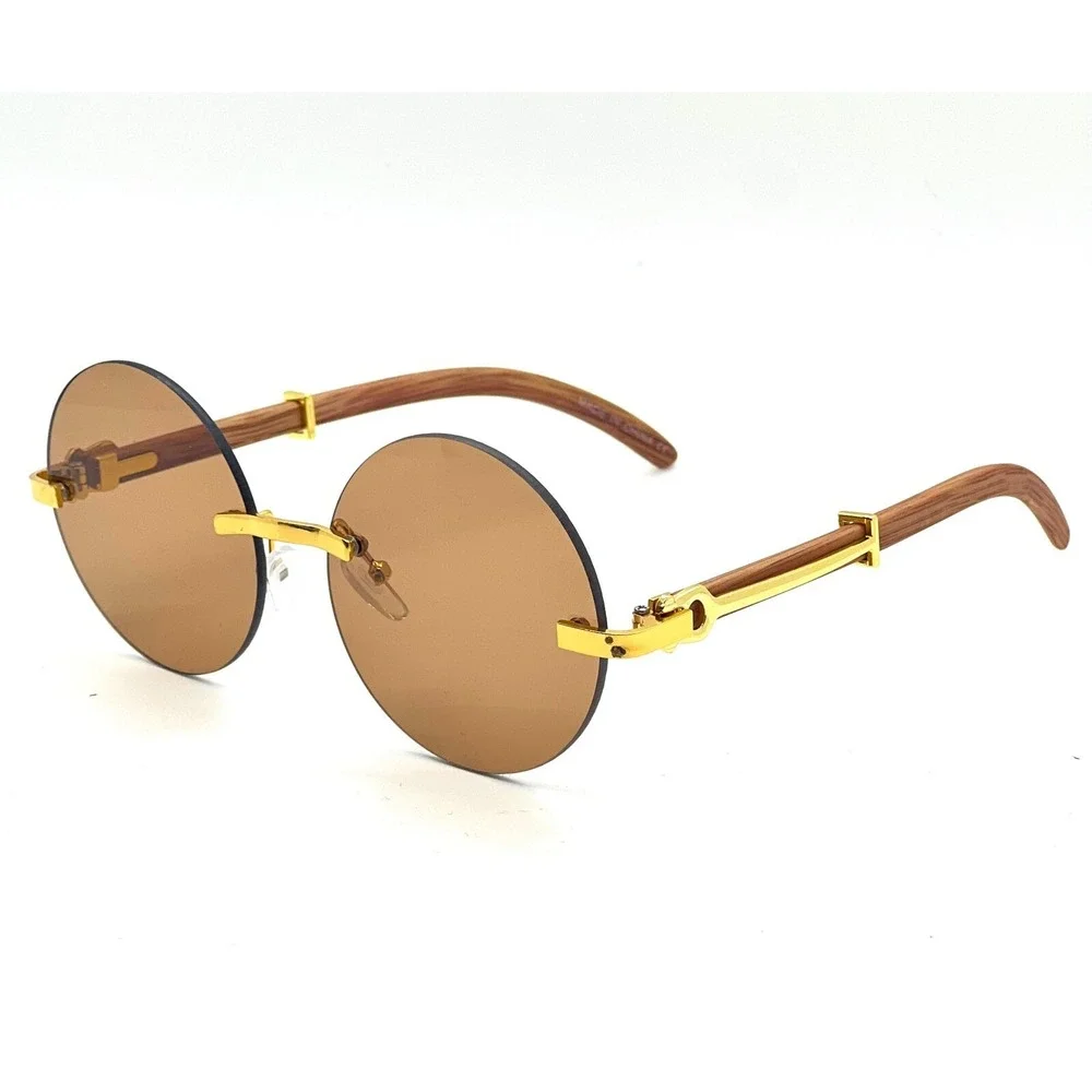 Hip Hop Sunglasses Wood Grain Arms Gold Accents Designer Style Street Wear Gafas